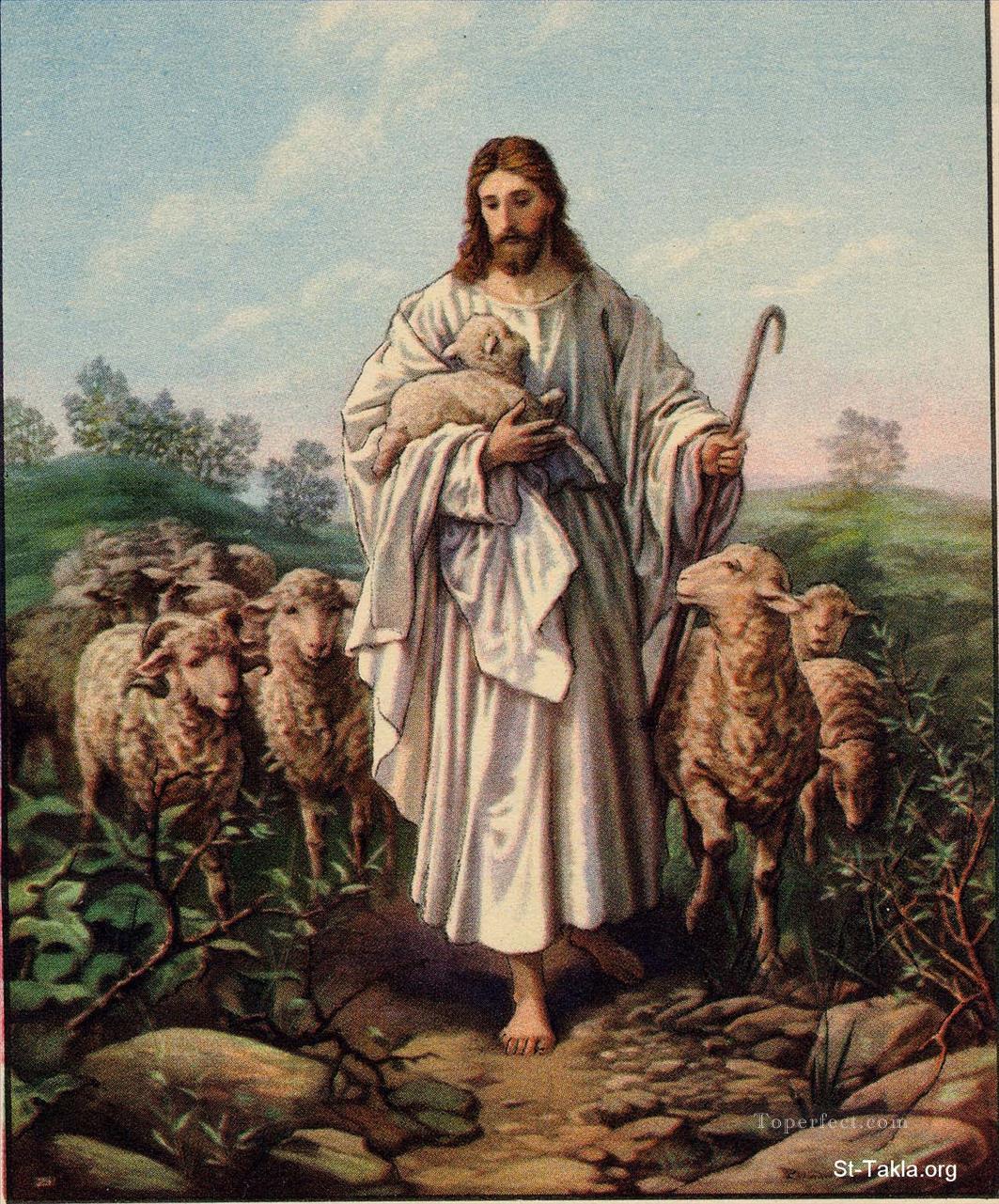 Jésus le Bon Pasteur 4 Religieuse Christianisme Peintures à l'huile